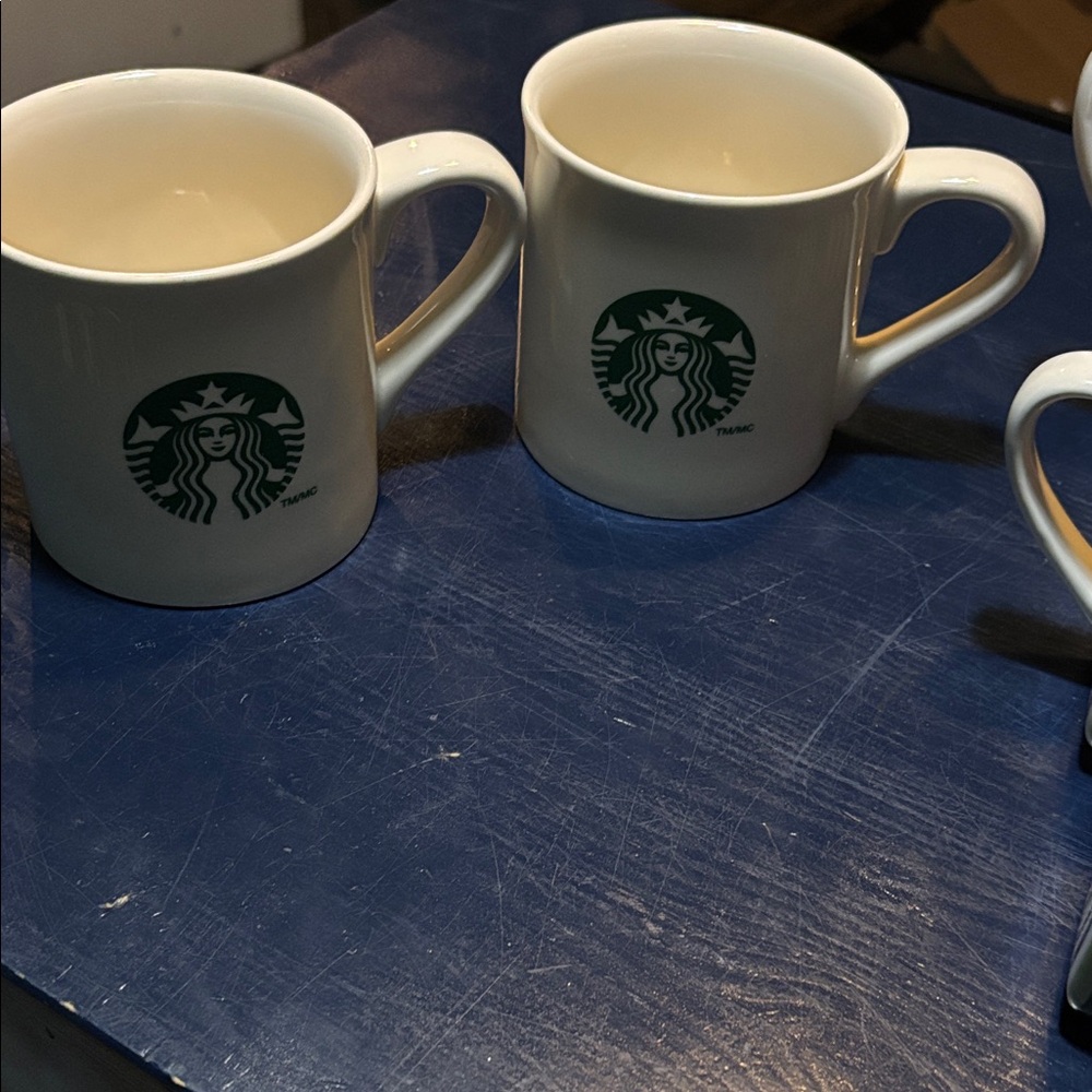 Starbucks Classic White Mugs with Green Logo 2013